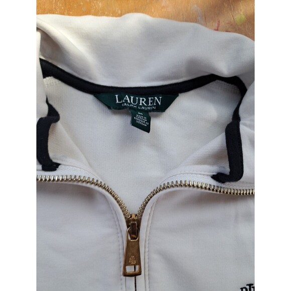 Ralph Lauren Womens Zip Up Performance Sweater White Black Logo Sporty Medium - Picture 2 of 9